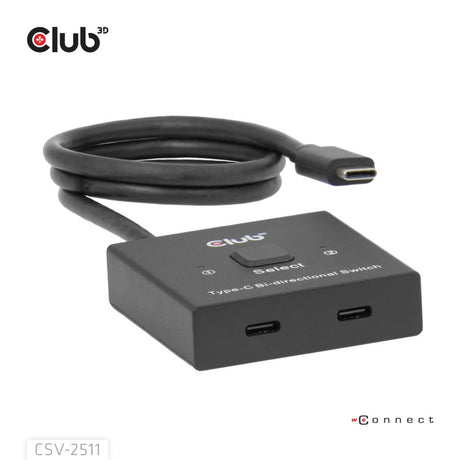 Club 3D USB-C dwukierunkowe wideo + dane + przełącznik PD Przełącznik USB (czarny)
