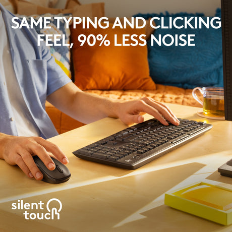 Zestaw komputerów stacjonarnych Logitech mk295 cicha bezprzewodowa klawiatura i mysz (czarny, układ USA-International (QWERTY), 100%)