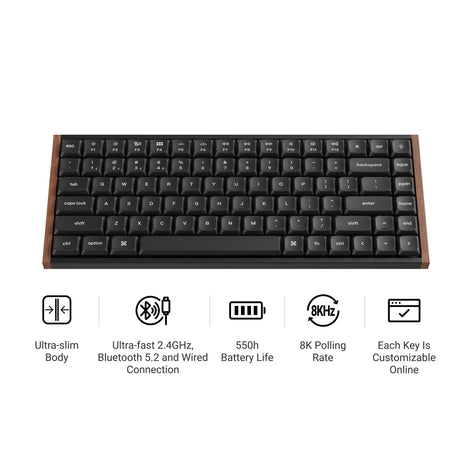 Keychron k3 ultra 8k wireless custom mechanical keyboard (zwart, us lay-out (qwerty), milk pom brown, 75%, rgb leds, lsa double-shot pbt, usb-c | 2.4 ghz | bluetooth 5.2)