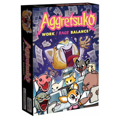 Europejska sieć graczy aggretsuko: gra karciana Work rage Balance (angielski, 3–6 graczy, 30 minut, od 10 lat)