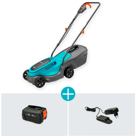 Gardena powermax 30 18v p4a czytaj akumulator do kosiarki w komplecie. ładowarka 18 v szerokość cięcia max. 300 mm