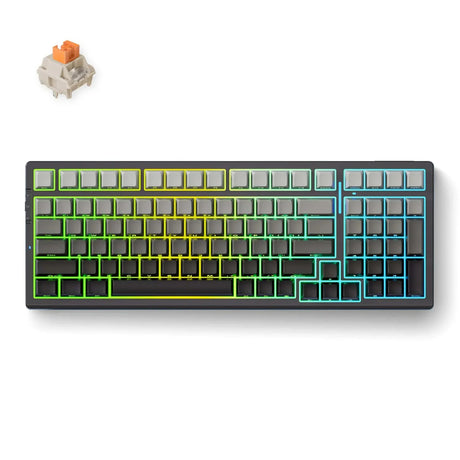 Mchose G98 Pro Bezprzewodowa, bezprzewodowa, trójmodowa, niestandardowa mechaniczna klawiatura do gier RGB Mchose G98 Pro w kolorze czarnym (Qwerty), TTC Flame Orange, RGB, Hot Swap, Double-Shot PBT, bezprzewodowa | Bluetooth | USB-C)