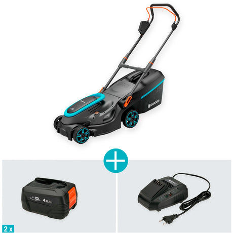 Gardena powermax 37 36v p4a gotowa do użycia - kosiarka akumulatorowa - 37 cm - w zestawie. 2 baterie