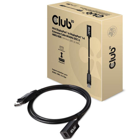 Przedłużacz Club 3d mini displayport > displayport 1.4 (męski) (czarny, 0,1 metra)