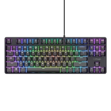 Kompaktowa mechaniczna klawiatura do gier Trust GXT 864 Cada (czarna, układ amerykański (Qwerty), Huano Brown, RGB)