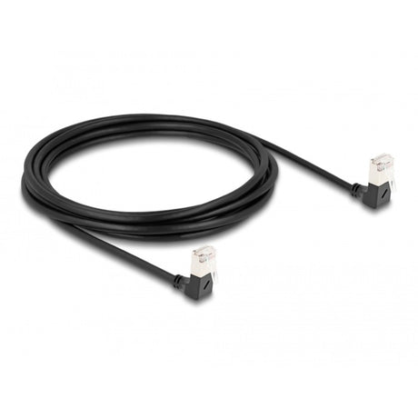 Delock Kabel sieciowy rj45 kat.6a s ftp slim 90° w dół, pod kątem w dół, kabel 3 m (czarny)