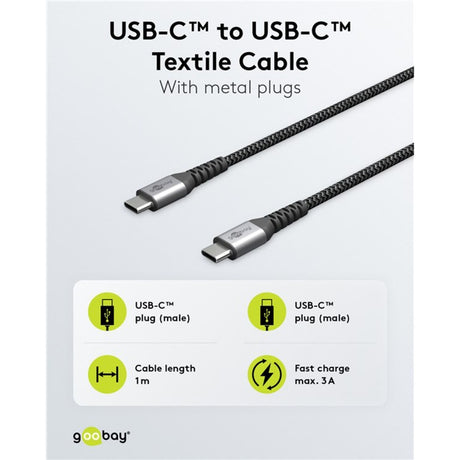 Szybka ładowarka Goobay USB-C nano (65 W) i tekstylny kabel USB-C (czarny, 1 metr)