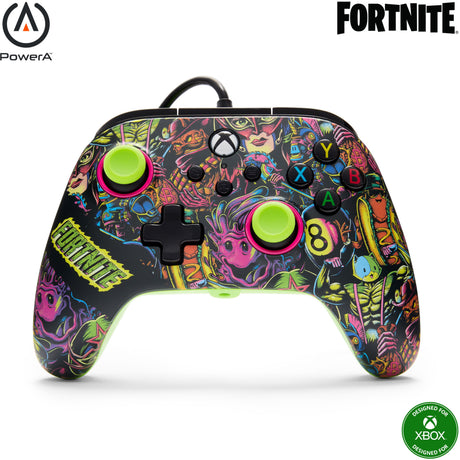 Kontroler Powera Advantage z kablem do serii xbox x|s - fortnite: blask (neonowa zieleń, xbox series x|s, xbox one, PC)