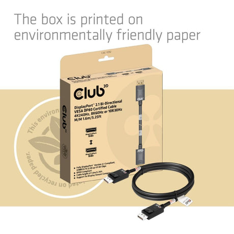Kabel z certyfikatem Club 3D DisplayPort 2.1 Vesa DP80 męsko-męski (czarny, 1,6 m, 8K 240 Hz, 10 K 60 Hz, 80 Gb/s)