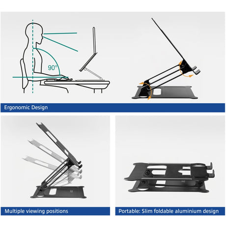 Podstawka pod laptopa Act Connect, aluminiowa, składana, z płynną regulacją wysokości (czarna)