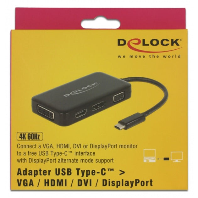 Delock Adapter USB-C > VGA HDMI DVI Display Port (czarny, 0,15 m)