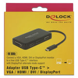 Delock Adapter USB-C > VGA HDMI DVI Display Port (czarny, 0,15 m)