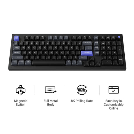 Keychron q5 he 8k klawiatura z przełącznikiem magnetycznym (biała, układ us (qwerty), ultraszybka limetka, 96%, diody rgb, osa double-shot pbt, hot swap, pokrętło)