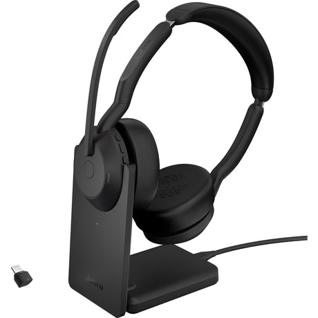 Jabra Evolv2 55 - zestaw słuchawkowy nauszny link390c ms stereo z podstawką ładującą (czarny, stereo, Microsoft Teams, USB-C, link380c)