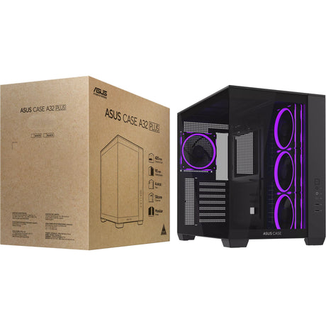 Obudowa midi tower Asus a32 plus (czarna | 2x USB-A | 1x USB-C | RGB | szkło hartowane)