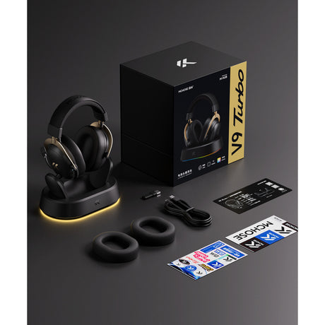 Mchose v9 turbo+ magnetic wireless over-ear gaming headset (wit zilver, nintendo switch, playstation 4, playstation 5, mobiel, pc, 2.4g bluetooth usb)