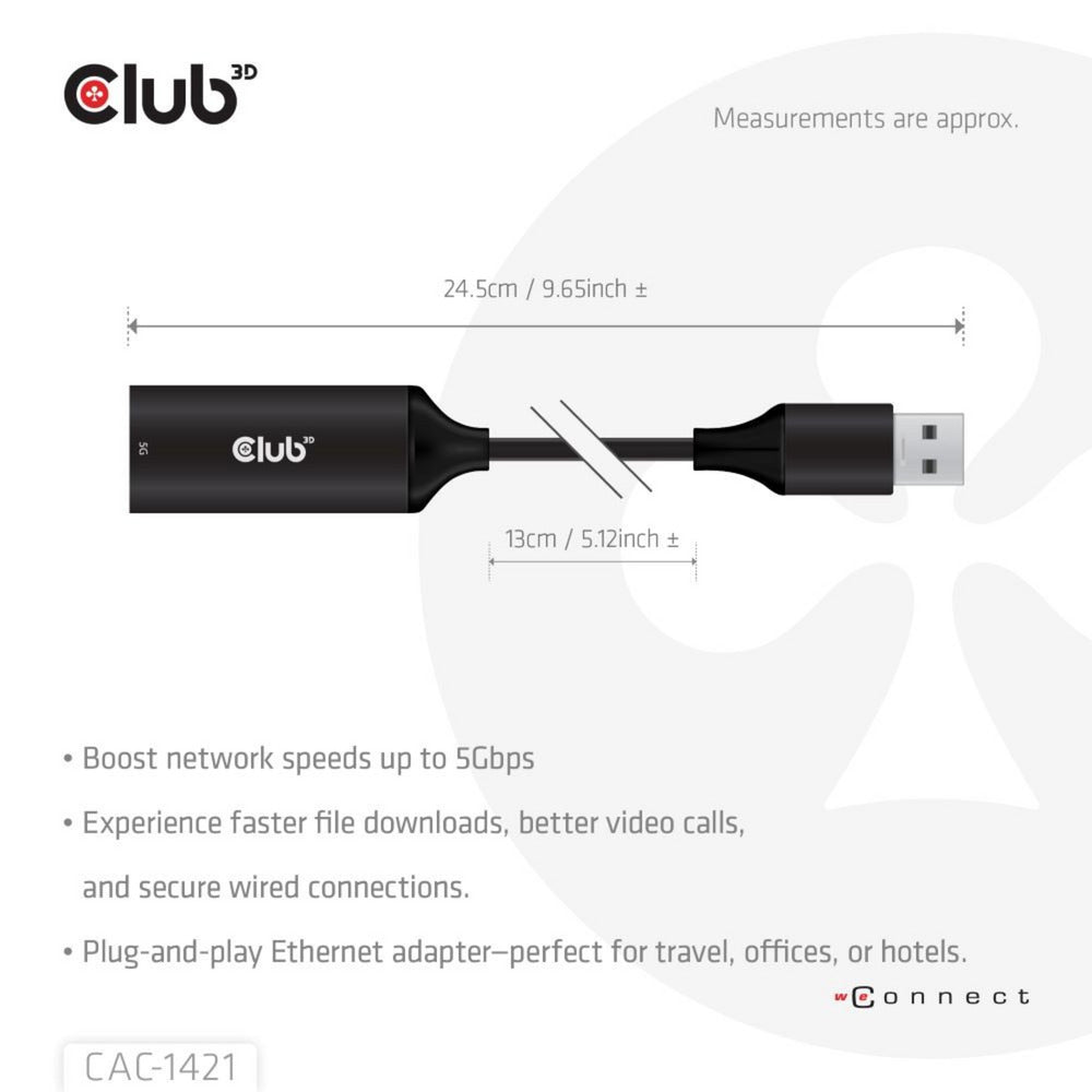 Adapter Club 3D USB-A na RJ45 Ethernet 5 Gb/s (czarny)