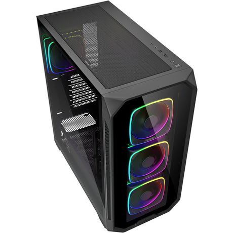 Obudowa midi tower Sharkoon ak5g rgb (czarna | 2x usb-a | 1x usb-c | rgb | szkło hartowane)