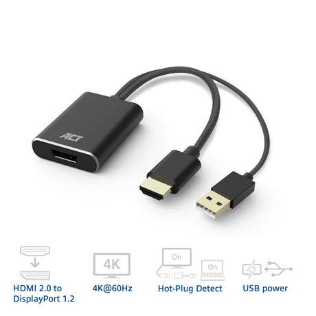 Możliwość podłączenia adaptera HDMI do Displayport, 4k przy 60 Hz (czarny)