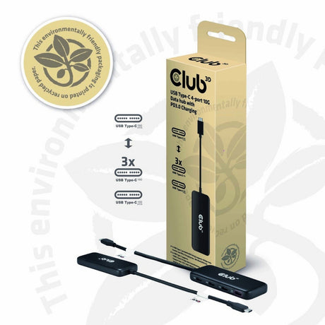 Koncentrator danych Club 3D USB-C 4-portowy 10G z koncentratorem USB PD3.0 (czarny)