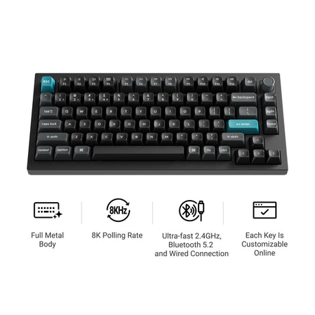 Keychron q1 ultra-m3 8k bezprzewodowa, niestandardowa klawiatura mechaniczna (czarna, układ amerykański (qwerty), jedwabny pom brązowy, 75%, rgb, hot swap, 8k, 2,4 ghz | bluetooth 5.2 | usb-c)