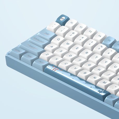 Bezprzewodowa klawiatura mechaniczna Iqunix F97 Wintertide (jasnoniebieski, układ US (QWERTY), Cherry MX Brown, 96%, diody LED RGB, możliwość wymiany podczas pracy, PBT, 2,4 GHz | Bluetooth 5.1 | USB-C)