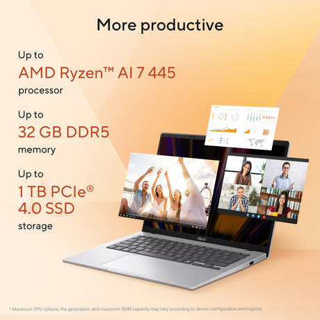 Asus vivobook 14 m1407ga-ly012w 14 copilot+ laptop (srebrny | ryzen ai 7 445 | radeon 840m | 16 GB | 512 GD SSD)