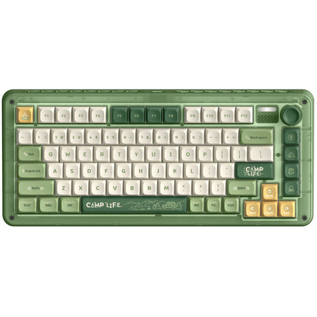Bezprzewodowa mechaniczna klawiatura kempingowa Iqunix Zx75 (zielona, układ US (QWERTY), Iqunix Moonstone Turbo, 75%, diody LED RGB, możliwość wymiany podczas pracy, podwójne PBT, 2,4 GHz | Bluetooth 5.1 | USB-C)