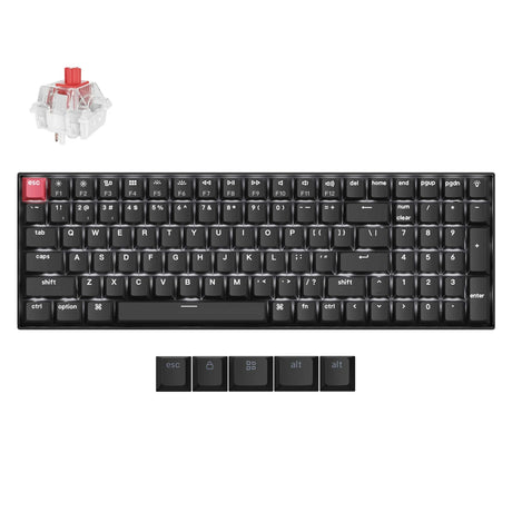 Klawiatura mechaniczna Keychron k4x-a1 (czarna, układ amerykański (qwerty), super czerwona, 96%, białe diody led, nasadki pbt cherry double-shot, bluetooth | usb-c)
