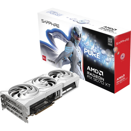 Karta graficzna Sapphire Radeon RX 9070 XT Pure (biała, 2x Display Port, 2x HDMI 2.1, Rdna4)