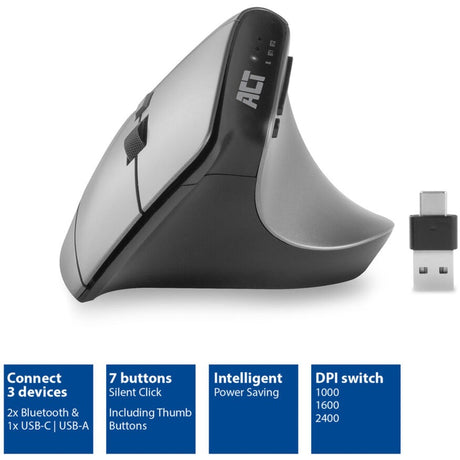 Bezprzewodowa, ergonomiczna mysz Act z Bluetooth i USB-C USB-A