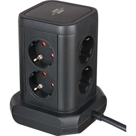 Wieża listwowa Brennerstuhl z 8 listwami zasilającymi w układzie listwy zasilającej 45° (czarna, zasilanie 2x USB-A, 1x USB-C)