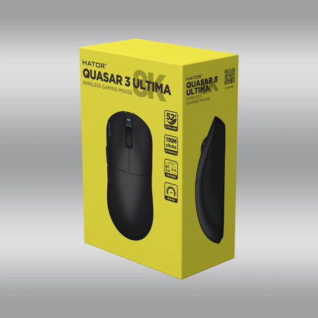 Hator quasar 3 ultima 8k wireless gaming muis (zwart, 400 - 30.000 dpi, 2.4ghz bluetooth 5.1 usb)