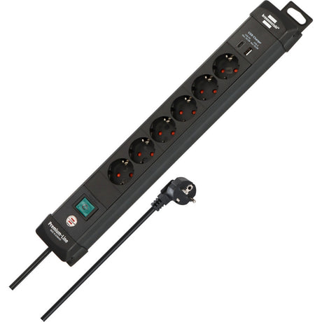 Brennerstuhl listwa zasilająca premium-line 6-kierunkowa z listwą zasilającą USB-C PD 30W i USB-A 18W (czarna, 1x USB-A, 1x USB-C)