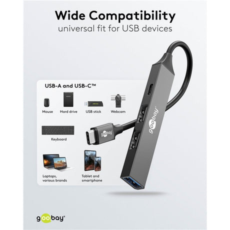 Goobay slim Hub USB z 4 portami, USB-C na USB-C USB-A, 5 Gbit s (jasnoszary)