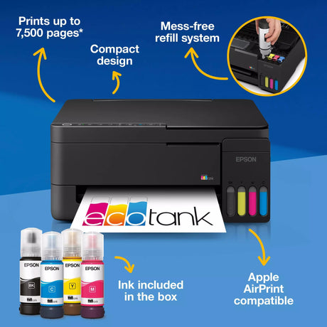Epson ecotank et-2912 wielofunkcyjna drukarka atramentowa (czarna, skanuje, kopiuje, Wi-Fi, w tym do 3 lat atramentu, c11cl62406)