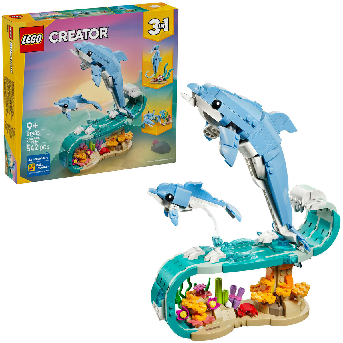 Lego® Creator Zwierzęta morskie 3 w 1: piękne delfiny - przebuduj na konika morskiego lub kraba - 31385