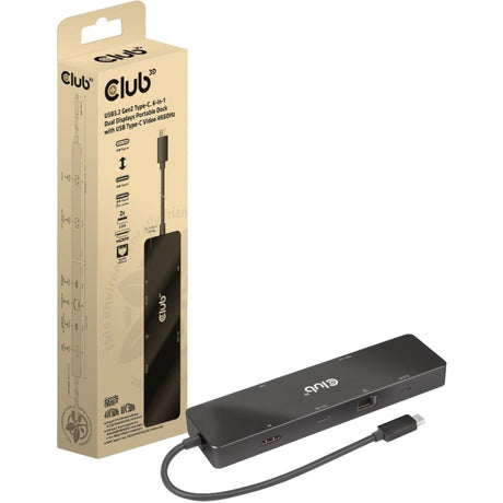Club 3D USB-C 3.2 Gen2 6 w 1 z dwoma wyświetlaczami Przenośna stacja dokująca dokująca (czarna)
