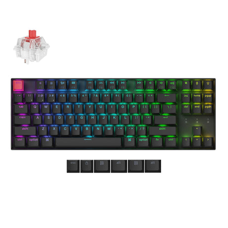 Klawiatura mechaniczna Keychron k8x-b1 rgb (czarna, układ amerykański (qwerty), super czerwony, 80% (tkl), rgb, nasadki klawiszy pbt cherry double-shot, bluetooth | usb-c)