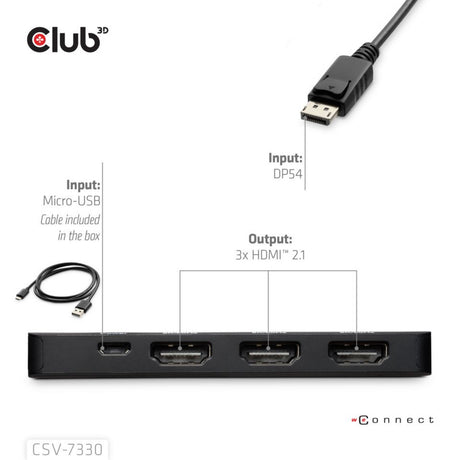 Port wyświetlacza Club 3D na potrójny koncentrator HDMI 8K60 Hz (czarny)