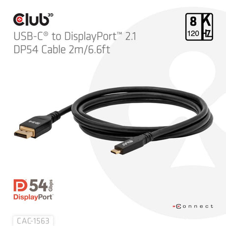 Dwukierunkowy kabel Club 3D USB-C na DisplayPort 2.1 DP54, 8K120 Hz 2 m (czarny)