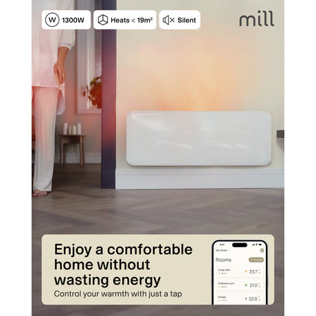 Grzejnik panelowy Wi-Fi ze stali młynowej pa1300wifi4, konwektor 1300 W (biały, Wi-Fi 2,4 GHz (WiFi 6), Bluetooth 5.2, Zigbee 3.0 + aplikacja)