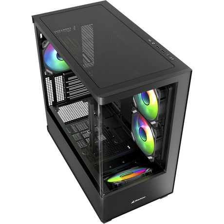 Obudowa midi tower Sharkoon Elite Shark cm100 (czarna | 2x USB-A | 1x USB-C | RGB | szkło hartowane)