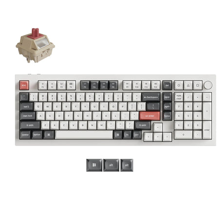 Keychron q5 ultra-m3 8k bezprzewodowa, niestandardowa klawiatura mechaniczna (biała, układ amerykański (qwerty), jedwabny pom czerwony, 96%, rgb, hot swap, 8k, 2,4 ghz | bluetooth 5.2 | usb-c)