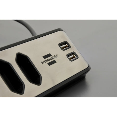 Brennerstuhl ®estilo narożna listwa przyłączeniowa z funkcją ładowania USB 4-kierunkowa 2x gniazdo ochronne 2x euro srebrny czarny