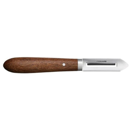 Fiskars klasyczna obieraczka lewa 5 cm ostrze (kolor drewna, obieraczka | drewno sucupira z certyfikatem FSC | stal nierdzewna)
