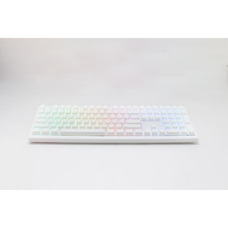 Ducky zero 6108 czysto biała mechaniczna klawiatura do gier rgb (biała, układ amerykański (qwerty), wiśniowy mx2a brązowy, 100%, diody rgb, double-shot pbt, hot swap, 2,4 ghz | bluetooth | usb-c)