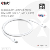 Certyfikat Club 3D USB-C 80 Gb/s, 240 W, 8K, 240 Hz (biały, 1,2 m)