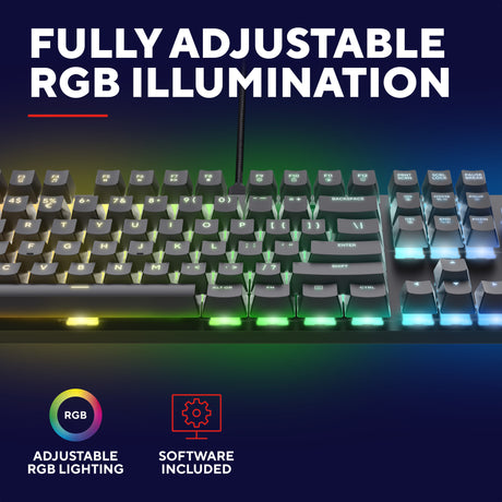 Mechaniczna klawiatura do gier Trust GXT 871 Zora (czarna, układ US (QWERTY), Huano Red, 100%, RGB)