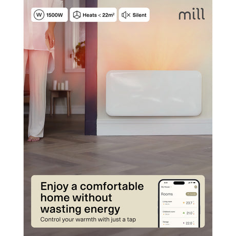 Grzejnik panelowy WiFi ze stali młynowej pa1500wifi4a, konwektor 1500 W (biały, WiFi 2,4 GHz (WiFi 6), Bluetooth 5.2, ZigBee 3.0 + aplikacja)